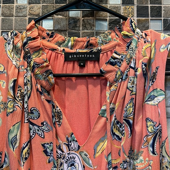 Coral sleeveless long dress with tie in front. - Picture 2 of 4